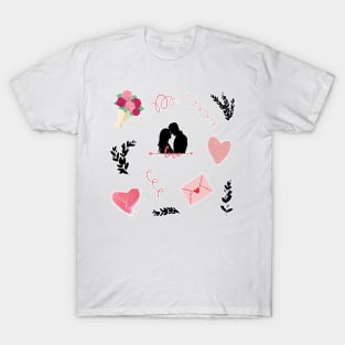 Love stickers valentines day pattern T-Shirt